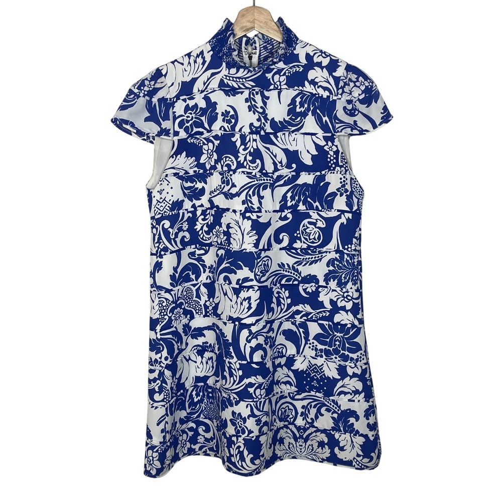 Alice + Olivia‎ Blue Karisse Floral Mock Neck Dress  Size 10